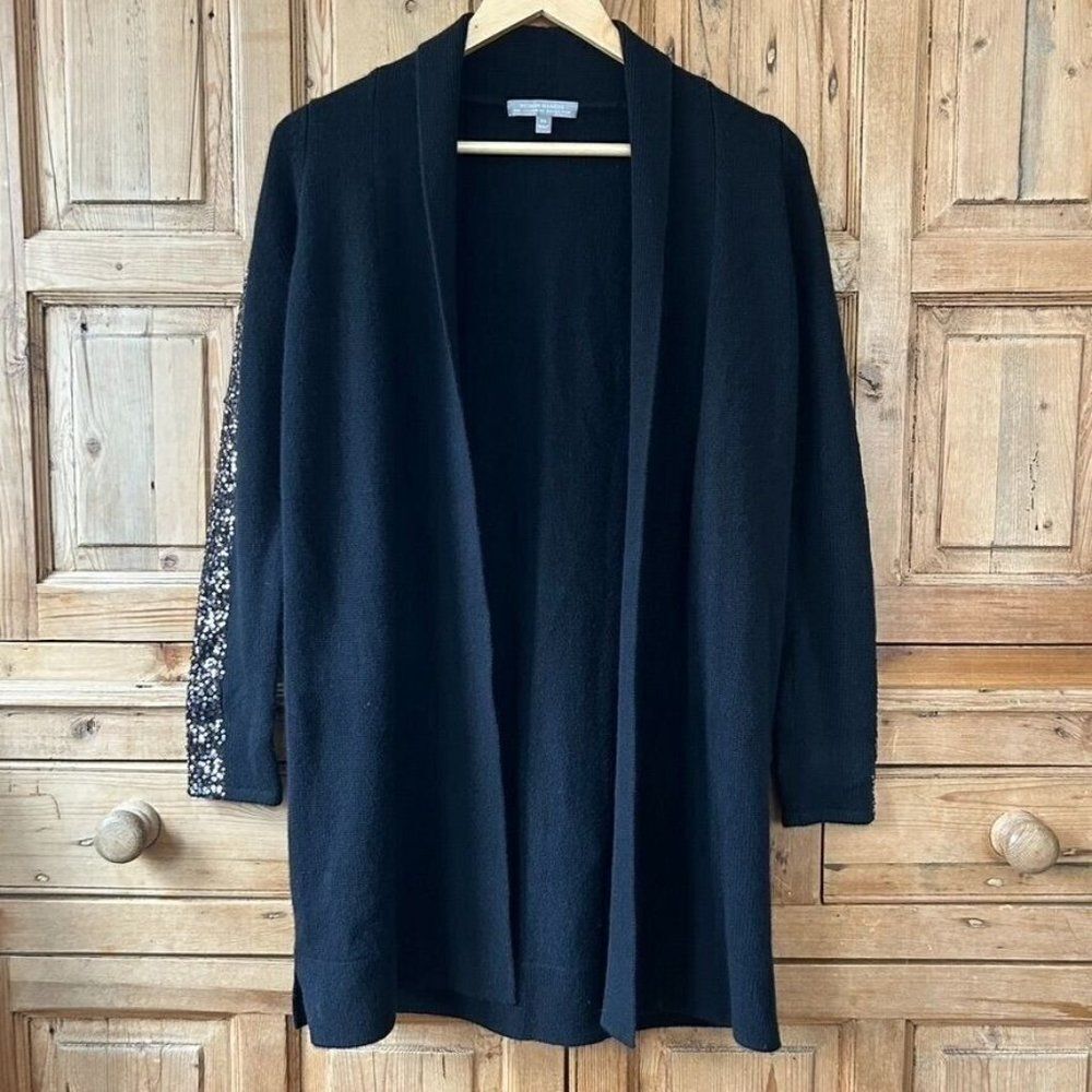 Neiman Marcus Cashmere Collection XS Black Sequin Open Front‎ Cardigan Sweater